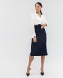 Юбка SK012, цвет: синий Allweneed Юбка-карандаш длины миди из плотной вискозы на подкладке дополнена поясом в тон с обтяжной пряжкой. Идеальная база для создания деловых и вечерних образов. Сочетайте юбку с блузами ирубашками свободного кроя.