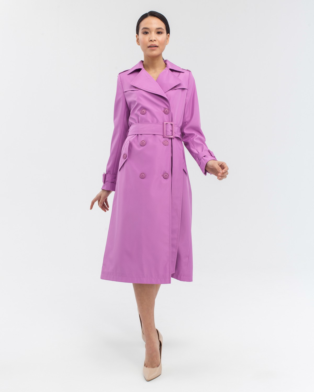 Тренч TR005, цвет: лаванда Allweneed Тренч классической посадки с втачным плечом, дополнен поясом с фурнитурой в тон изделия. Незаменимая вещь для яркихпрогулок