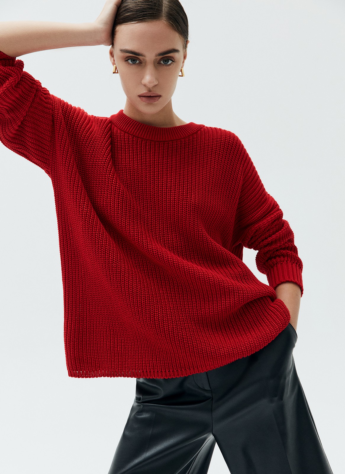 Свитер с круглым вырезом, цвет: красный Allweneed