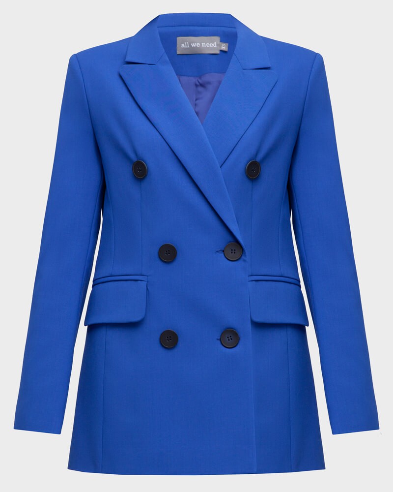 Жакет JA003-1, цвет: синий Allweneed Слегкаприталенный двубортный жакет послужит удачным дополнением не только к деловым нарядам, но и к повседневным образам.Незаменимый элемент базового гардероба, который легко сочетать с брюками, юбками, платьями и денимом.