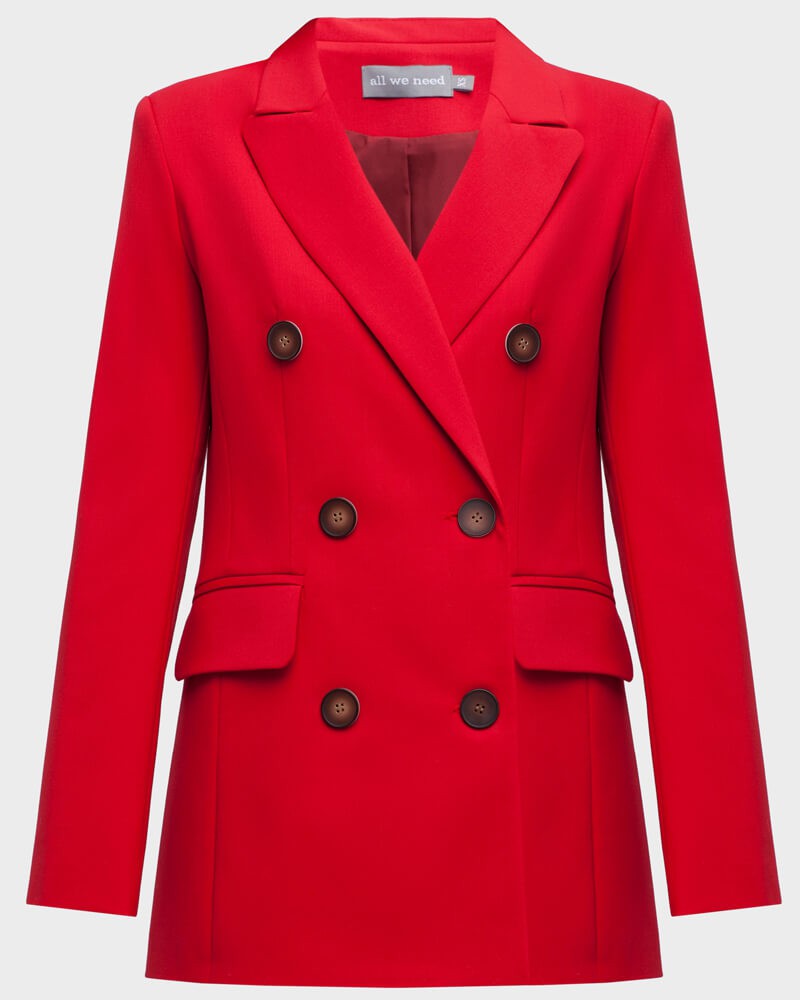 Жакет JA003-1, цвет: красный Allweneed Слегкаприталенный двубортный жакет послужит удачным дополнением не только к деловым нарядам, но и к повседневным образам.Незаменимый элемент базового гардероба, который легко сочетать с брюками, юбками, платьями и денимом.