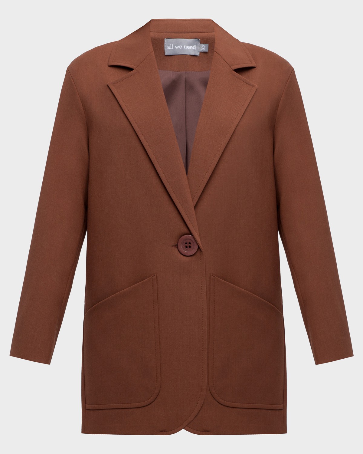 Жакет однобортный свободного кроя, цвет: коричневый Allweneed Однобортный жакет свободного кроя из фактурной ткани с содержанием шерсти, - еще одна вариация любимого всеми стиля smart-casual. Расслабленный силуэт данной модели отлично подойдет для создания повседневных образов.
На модели размер XS