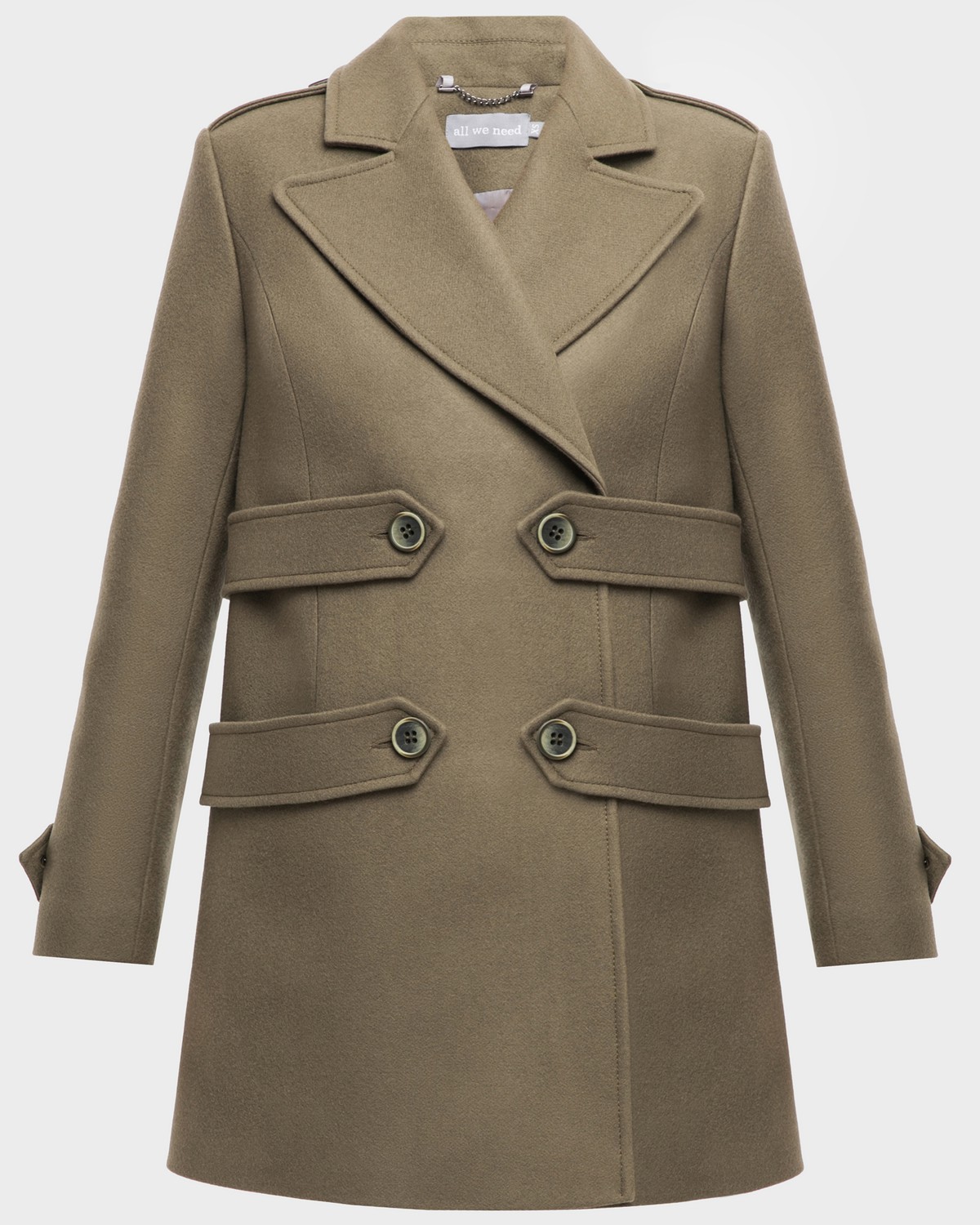 Пальто CO039, цвет: хаки Allweneed Укороченное двубортное пальто силуэта трапеция с застежкой на кнопки дополнено декоративными пуговицами, хлястиками и погонами. Стильная альтернатива пальто-жакету, которое подойдет как миниатюрным девушкам, так и девушкам среднего и высокого роста
На модели размер XS