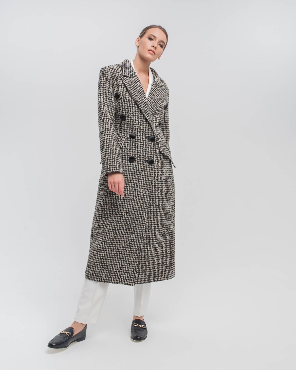 Пальто CO-036 (черно-бежевая клетка)
