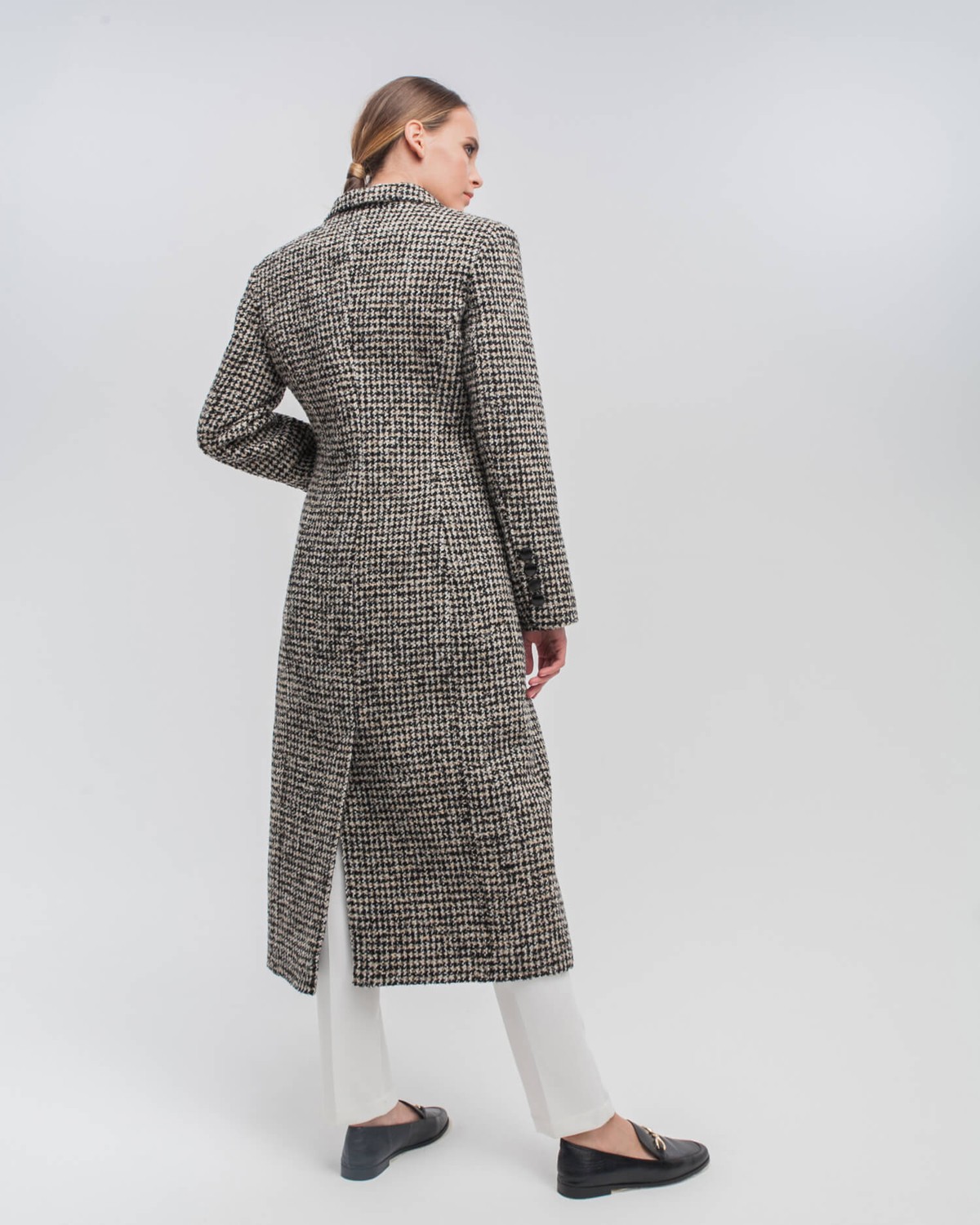Пальто CO-036 (черно-бежевая клетка)