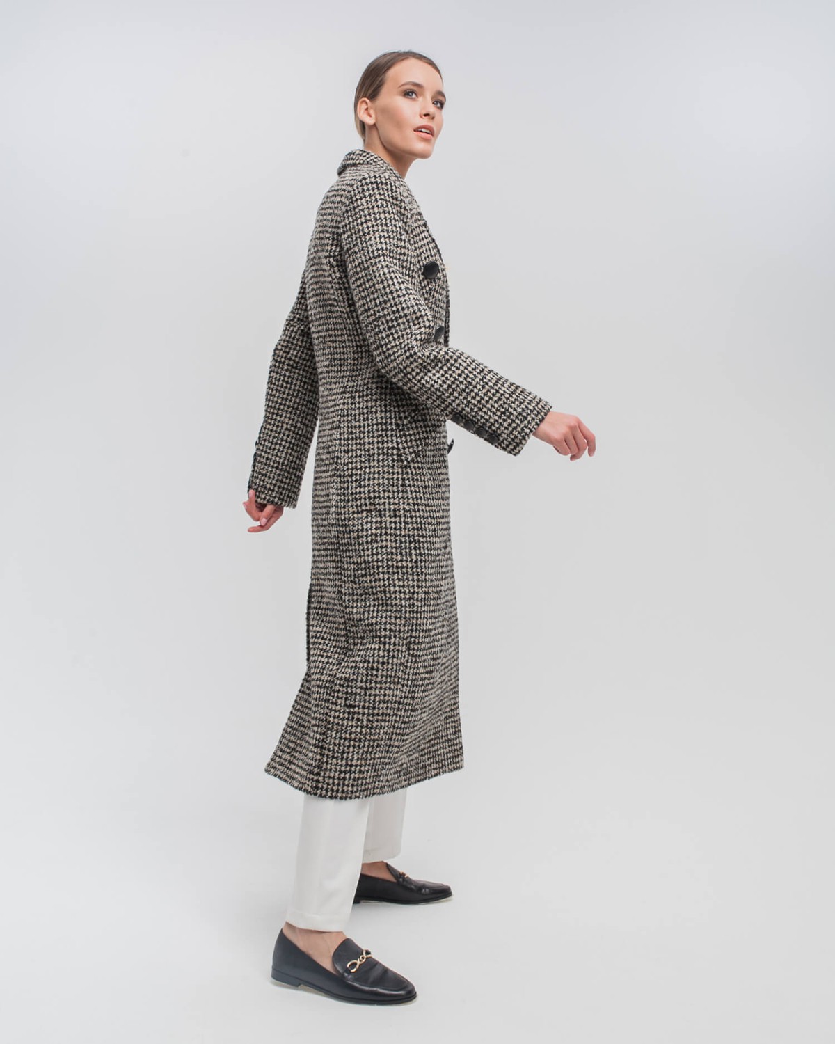 Пальто CO-036 (черно-бежевая клетка)