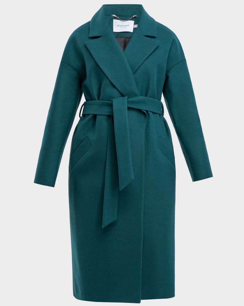 Пальто-халат Harvey со спущенным плечом, цвет: изумрудный Allweneed Пальто-халат из плотной шерсти с кашемиром. Модель прямого силуэтас английским воротником.Пальто дополнено двумя вместительными карманами,без застежки, с поясом из основного материала.
На модели размер XS