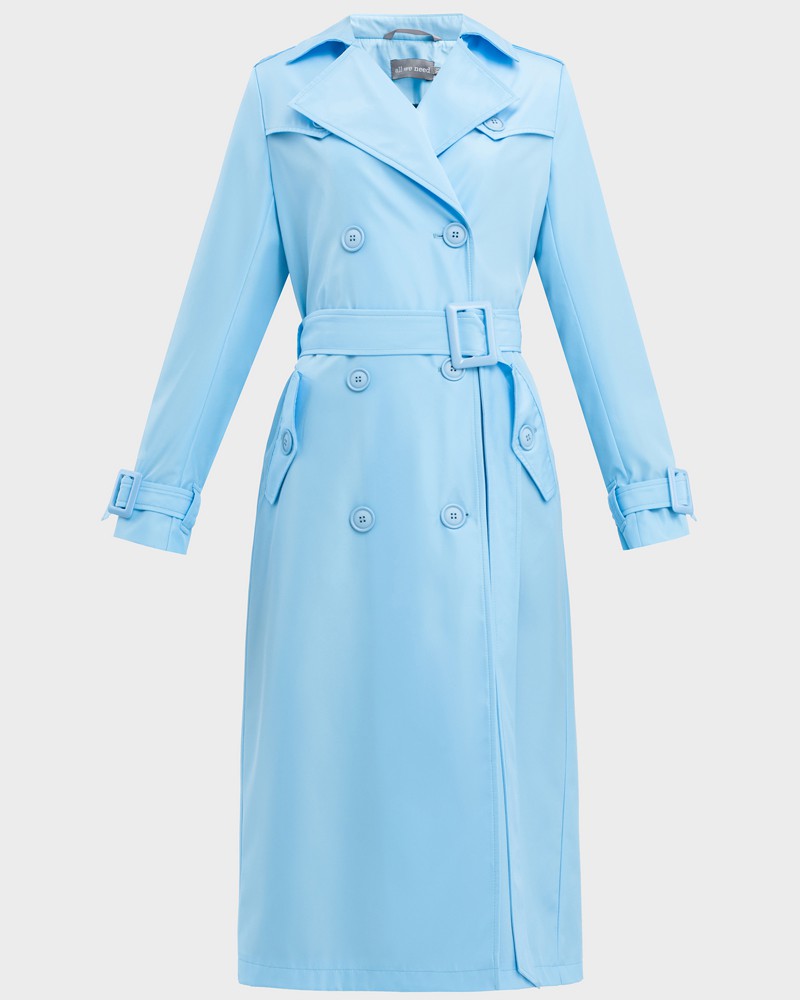 Тренч TR005, цвет: голубой Allweneed Тренч классической посадки с втачным плечом, дополнен поясом с фурнитурой в тон изделия. Незаменимая вещь для яркихпрогулок