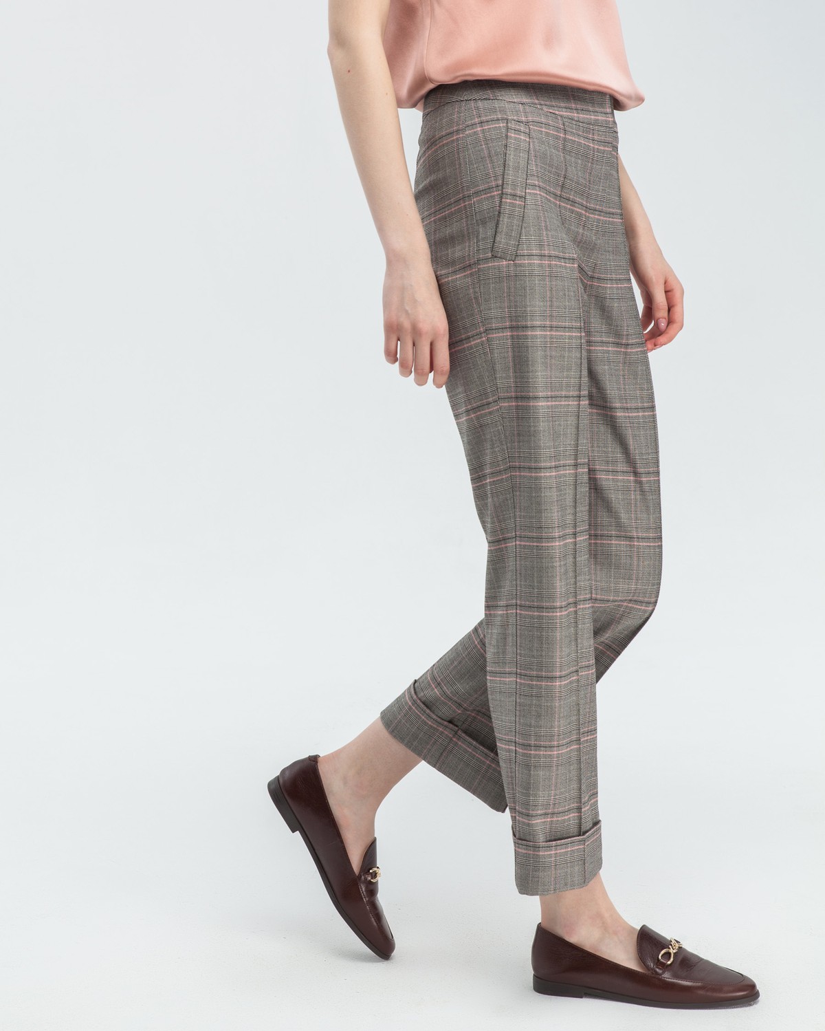 Брюки PA-018 ( серо-розовая клетка)