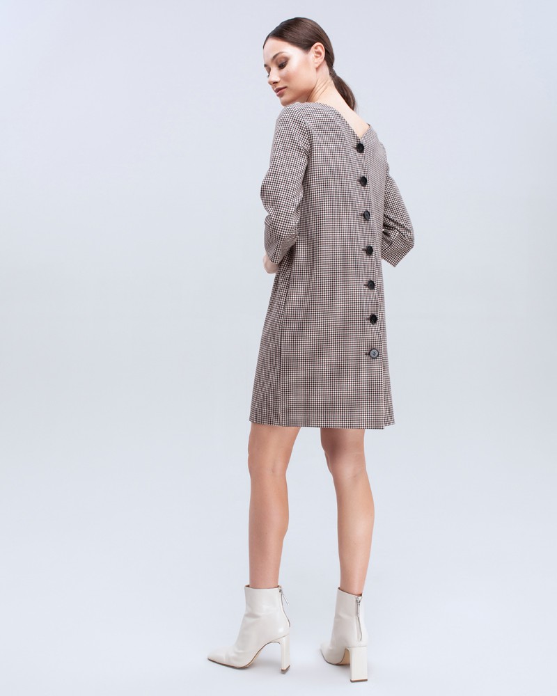 Платье DR-051 (бежево-баклажановая клетка)