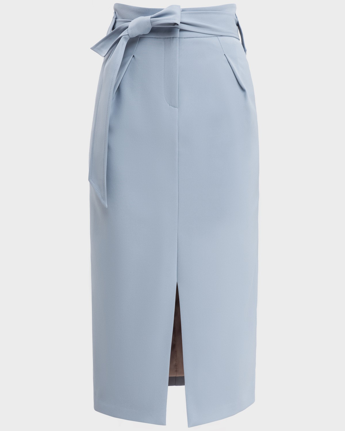 Юбка SK016, цвет: голубой Allweneed Юбка-карандаш длины миди с защипами и разрезом спереди. Дополнена поясом в тон изделия. Для создания стильного делового образа на каждый день сочетайте с объемной женственной блузой, топом в бельевом стиле или футболкой.