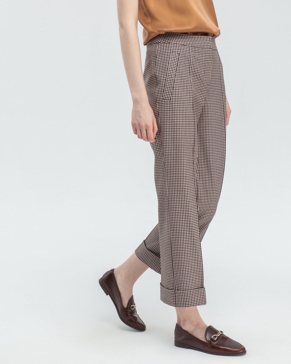 Брюки PA-018 (бежево-баклажановая клетка)