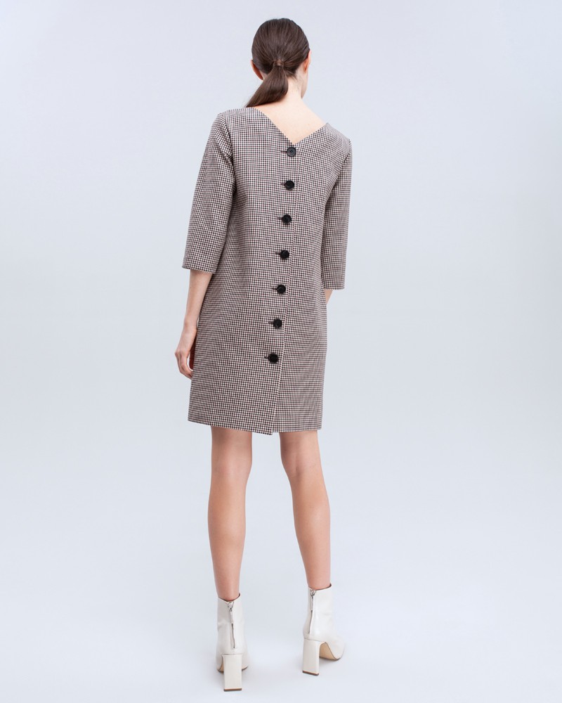 Платье DR-051 (бежево-баклажановая клетка)