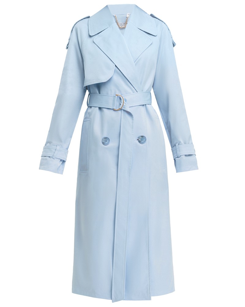Тренч TR006, цвет: голубой Allweneed Тренч классической посадки с рукавом реглан. Дополнен погонами, патами на рукавах и поясом в тон изделия с металлической пряжкой. Выполнен из плащевой ткани с добавалением хлопка, на подкладке. Защитит от ветра весенними вечерами.