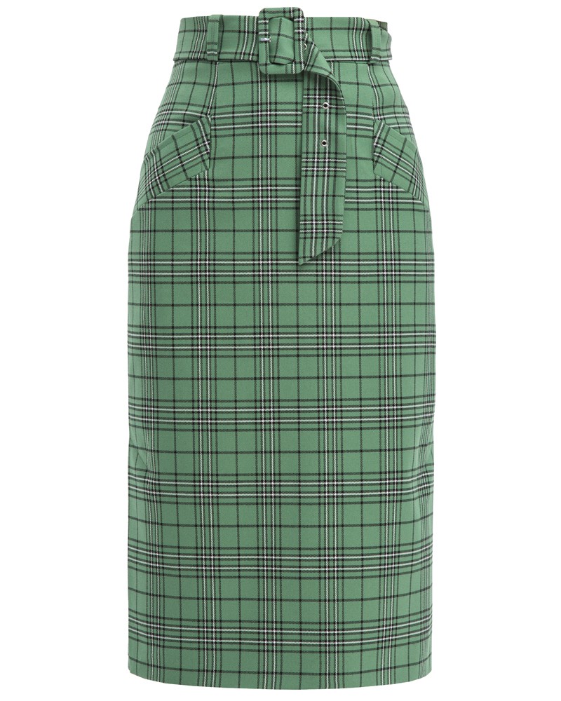 Юбка-карандаш длины миди из плотной вискозы на подкладке дополнена поясом в тон с обтяжной пряжкой. Идеальная база для создания деловых и вечерних образов. Сочетайте юбку с блузами ирубашками свободного кроя.