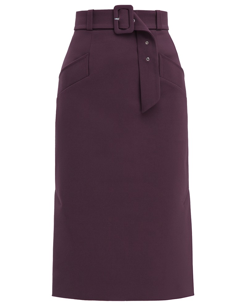 Юбка-карандаш длины миди из плотной вискозы на подкладке дополнена поясом в тон с обтяжной пряжкой. Идеальная база для создания деловых и вечерних образов. Сочетайте юбку с блузами ирубашками свободного кроя.