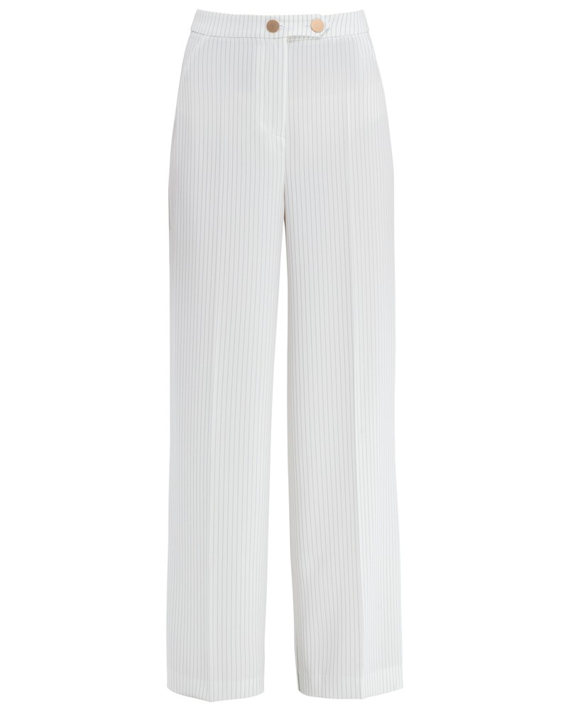 Широкие брюки на высокой талии с затёжкой на две пуговицы и молнию. В сочетаниис обувью на каблуках удлиняют ноги и вытягивают рост.

На модели размер XS