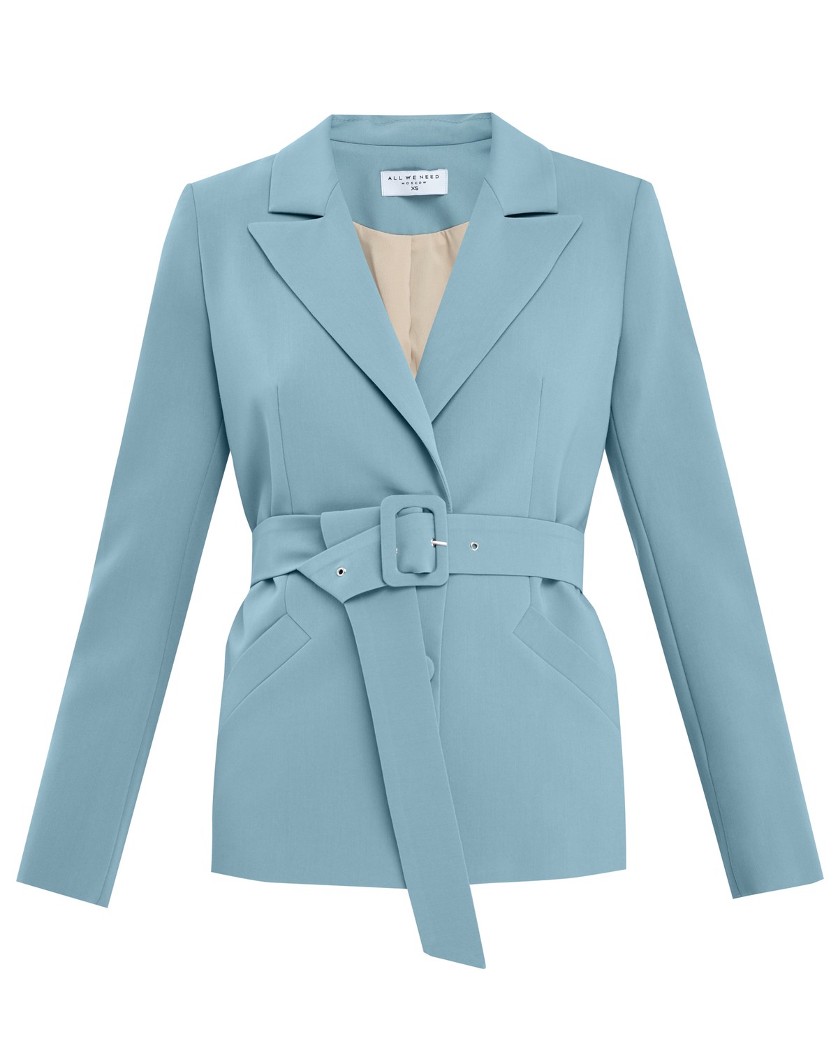 Жакет однобортный с поясом, цвет: зеленый Allweneed Слегка приталенный однобортный жакет с застежкой на две пуговицы и клапанами на карманах. Дополнен широким поясом с обтяжной пряжкой в тон изделия и обтяжными пуговицами. Широкий пояс подчеркнет тонкую талию и сформирует силуэт песочные часы