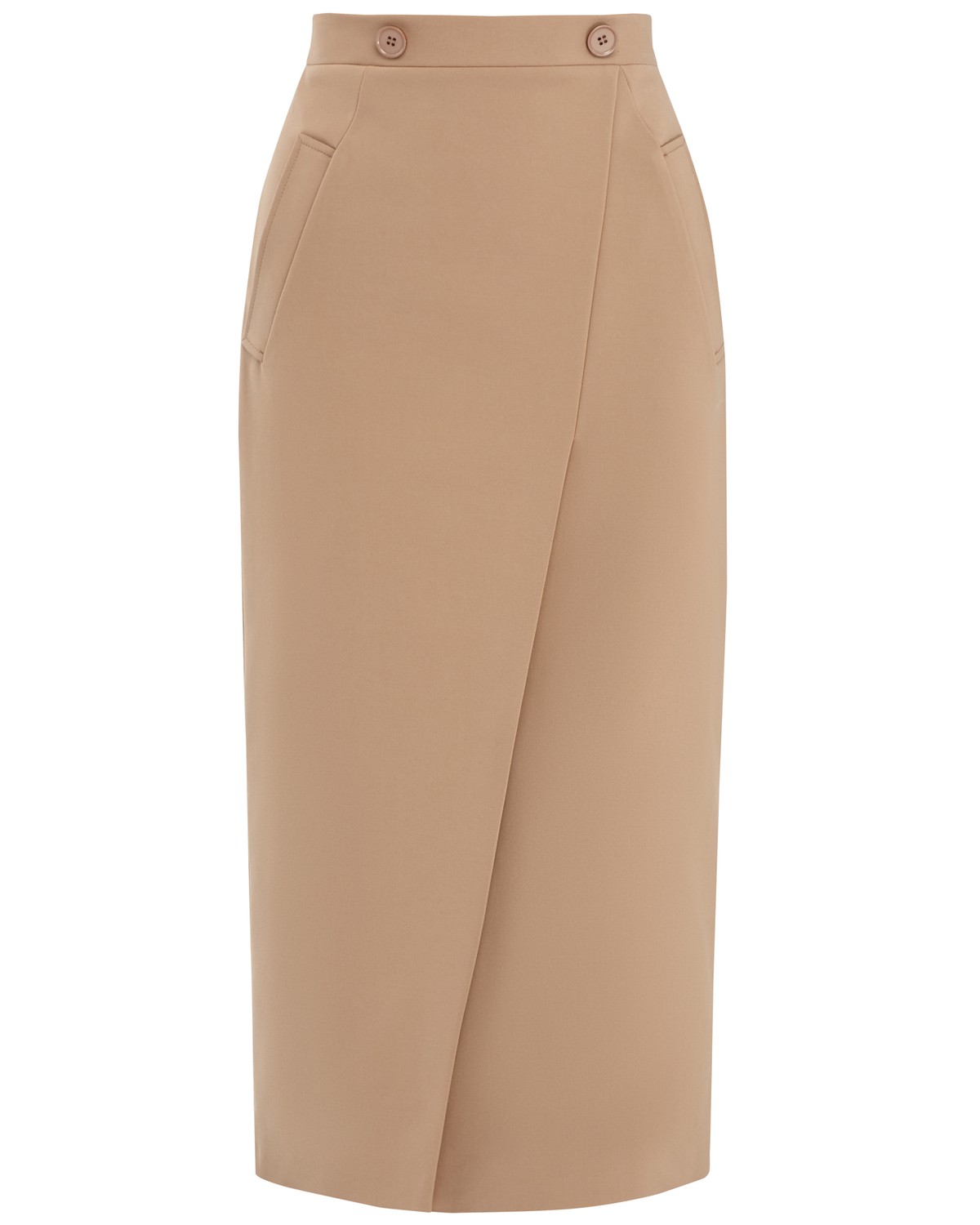 Юбка-карандаш с запАхом длины миди, дополнена карманами-листочками и пуговицей на поясе. Застегивается на потайную молнию на спинку. Сочетайте с объемным верхом: рубашкой бойфренда,блузами с запАхом,футболками, трикотажем и топами в бельевом стиле.

На модели размер XS