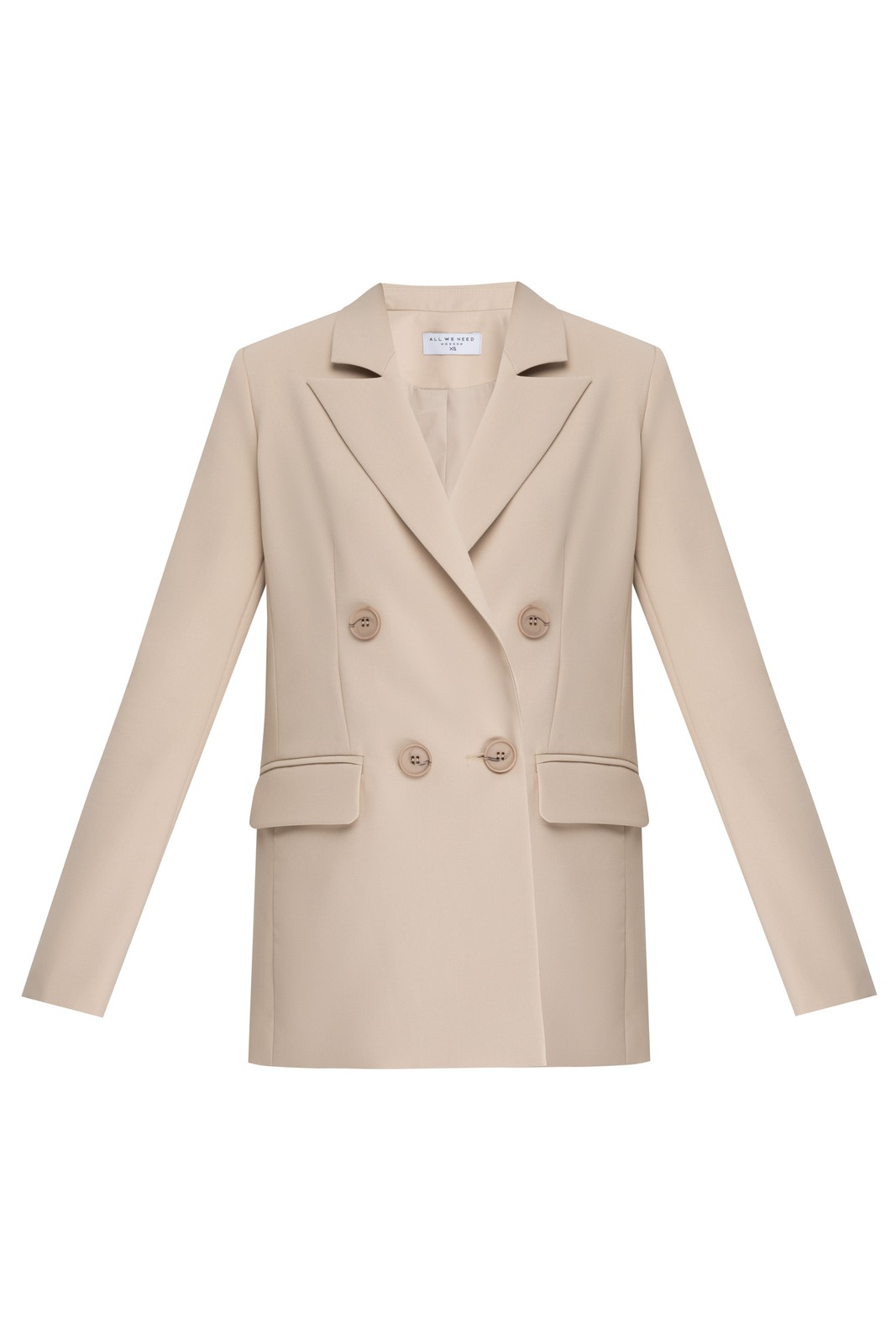 Двубортный жакет свободного кроя с обтяжными пуговицами и клапанами на карманах. Сочетайте с брюками в тон для создания изысканного, делового или вечернего образа.

На модели размер XS