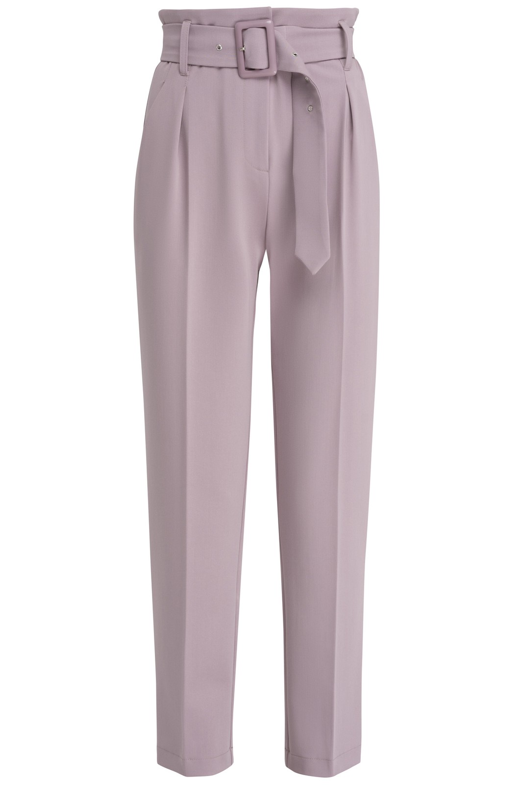 Зауженные брюки на высокой талии дополнены поясом в тон изделия.Сочетайте с однотонным жакетом из комплекта для создания изысканного, делового или вечернего образа.

На модели размер XS