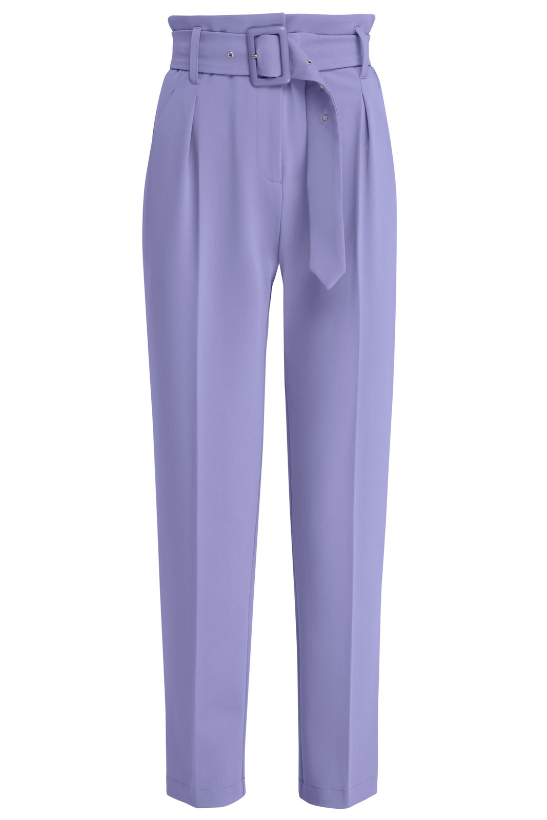 Зауженные брюки на высокой талии дополнены поясом в тон изделия.Сочетайте с однотонным жакетом из комплекта для создания изысканного, делового или вечернего образа.

На модели размер XS
