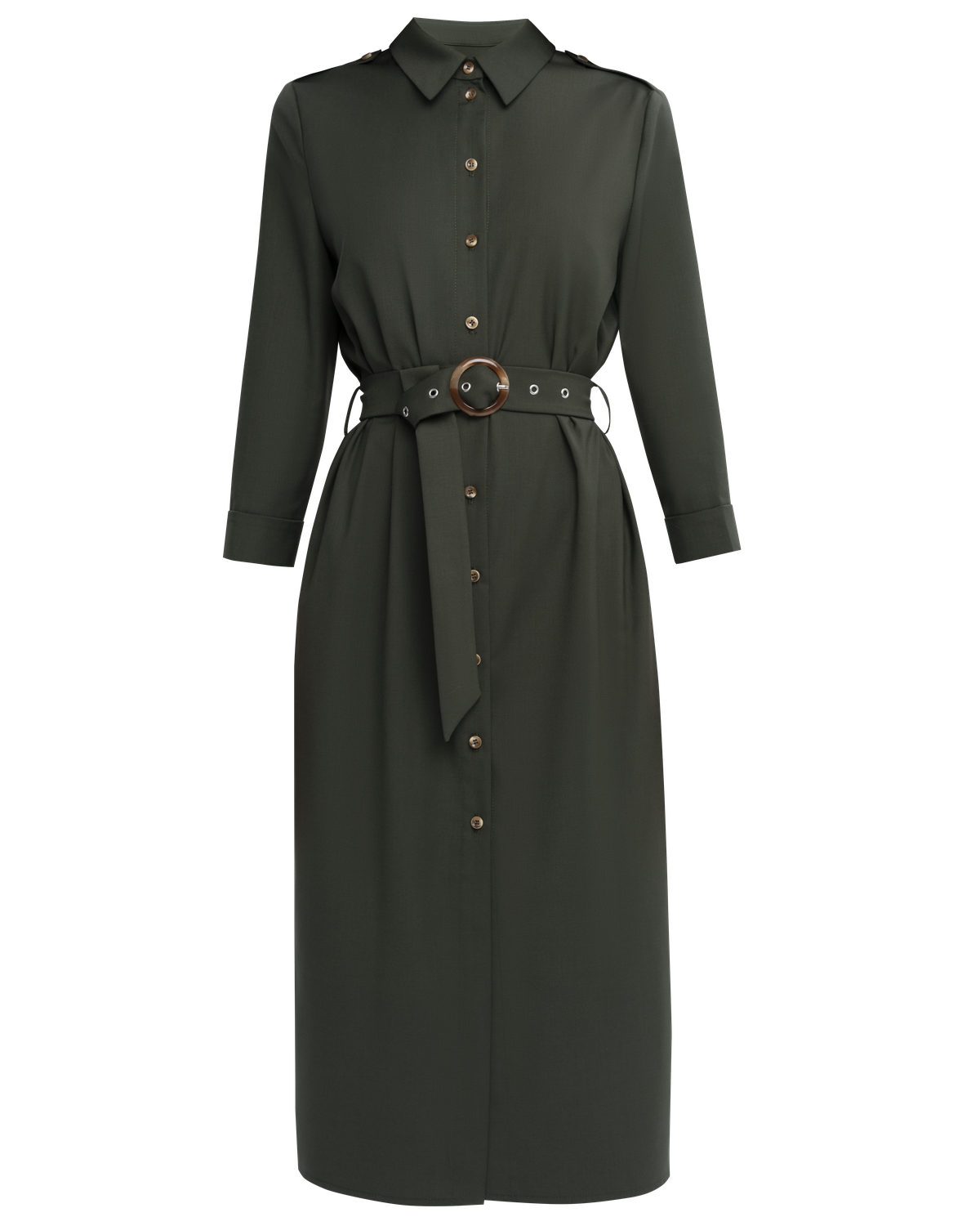 Платье-рубашка длины миди с застежкой на пуговицы и рукавом 3/4. Дополнено поясом в тон изделия спряжкой. Это платье по-настоящему многофункциональное, потому что его можно носить не только как платье, но и как накидку поверх джинс.

На модели размер XS