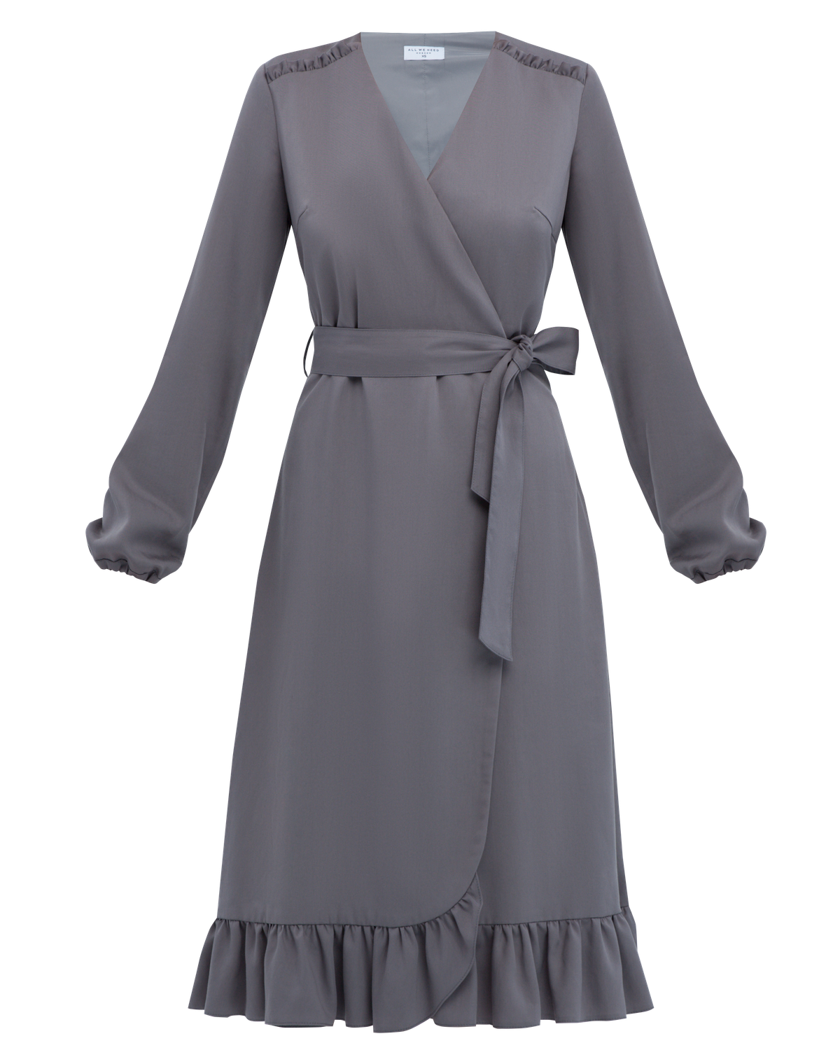 Платье с запахом длины чуть ниже колена. Дополнено воланом на подоле и поясом в тон, застежка на молнию. Собирайте с ним женственные образы на каждый день.

На модели размер XS