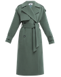 Двубортное пальто-тренч свободного кроя с застежкой на пуговицы. Дополнено поясом, пряжкой на манжетах и погонами в тон изделия. Модный силуэт oversize позволяет создавать дерзкие образы в стиле 80-х гг.

На модели размер XS