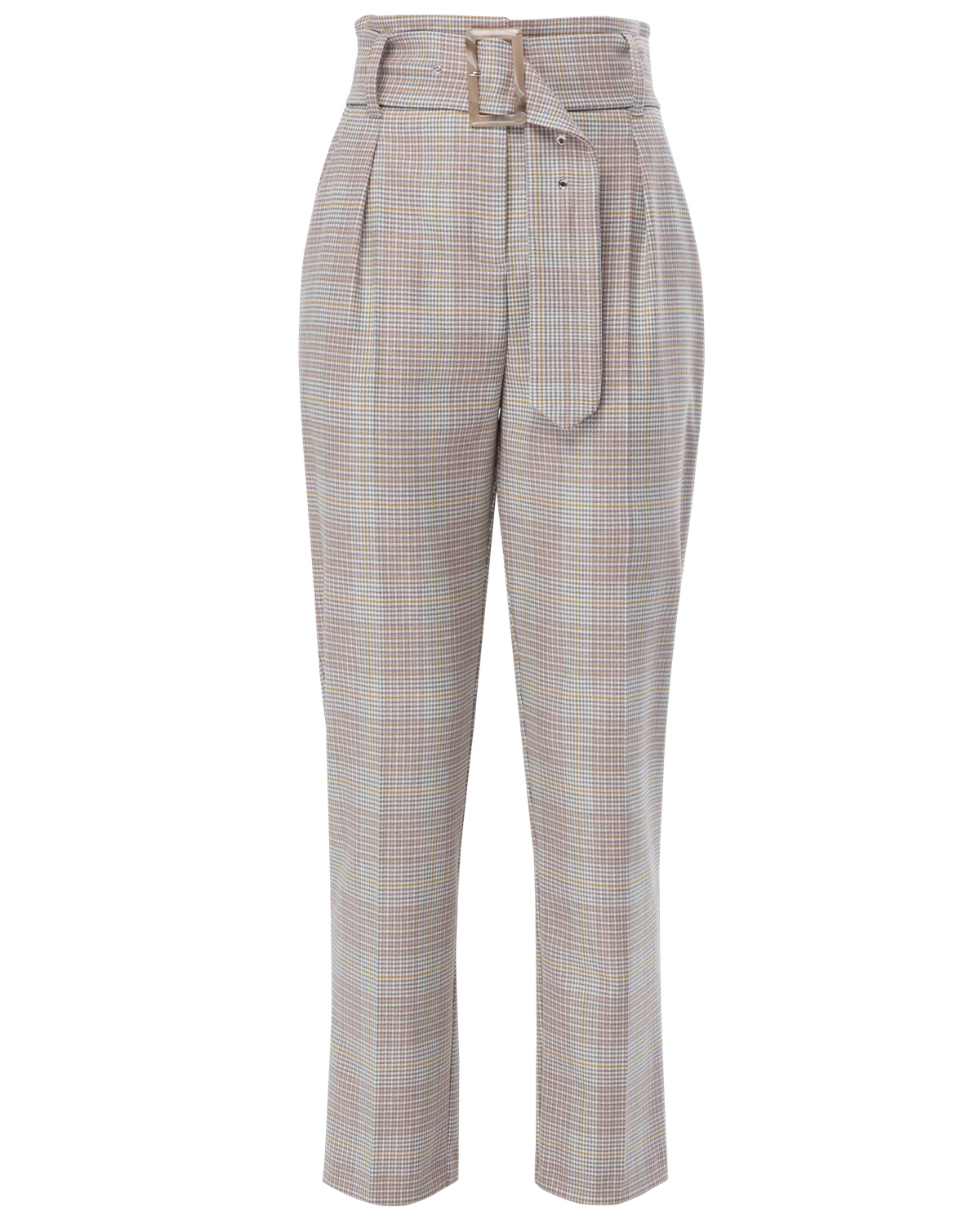 Слегка зауженные брюки на высокой талии. Дополнены поясом с трендовой в этом сезоне роговой пряжкой. Сочетайте с однотонным жакетом из комплекта для создания изысканного, делового или вечернего образа. Брюки этой модели выпускаются в нашей коллекции уже несколько сезонов подряд, поэтому их посадка безупречна.

На модели размер XS
