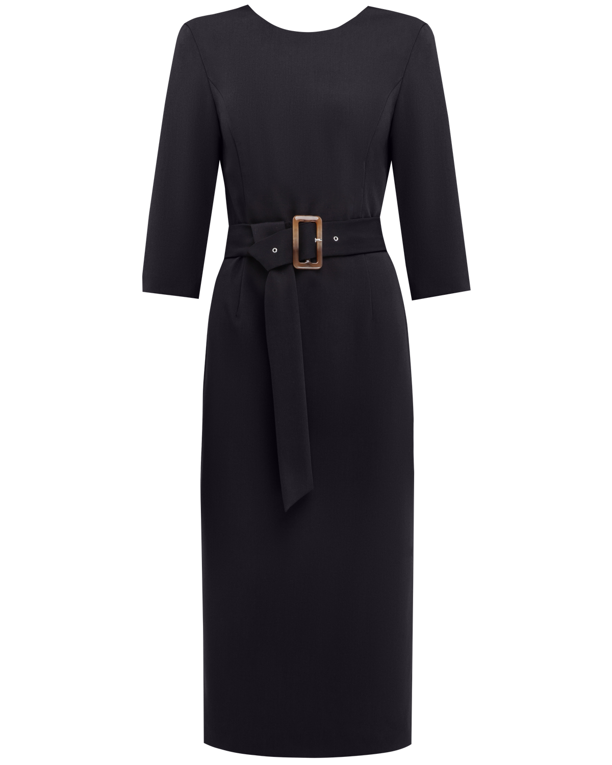 Приталенное платьедлины миди с застежкой на потайную молнию по спинке. Модель дополнена съемным поясом в тон изделия и втачным рукавом длины 3/4. Базовое платье, которое идеально подойдет для создания образов как с туфлями на каблуке, так и с более расслабленным вариантом обуви.

На модели размер XS