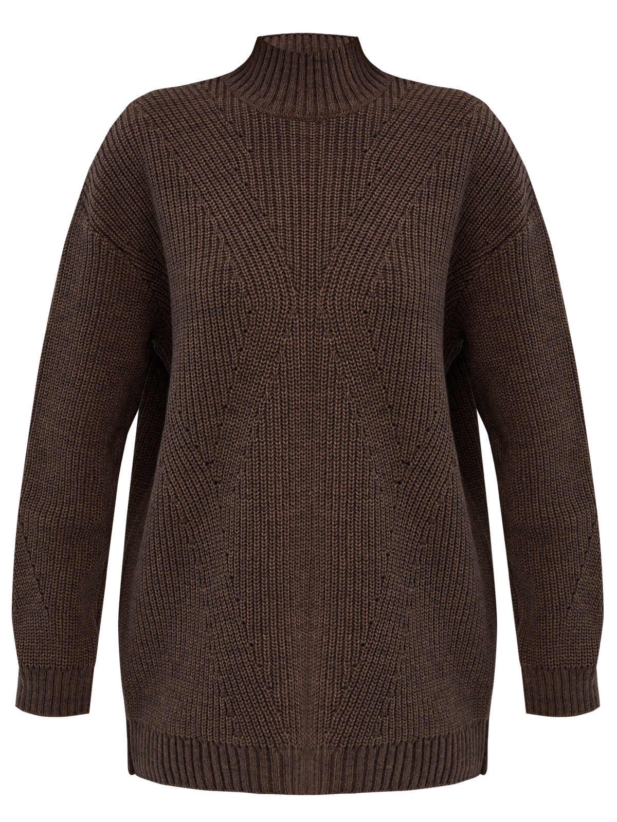 Теплый свитер с добавлением шерсти альпака. Модель дополнена фигурной вязкой спереди. Приятной особенностью является то, что свитер мягкий на ощупь и не колется. Сочетайте данную модель с джинсами или в деловом образе.