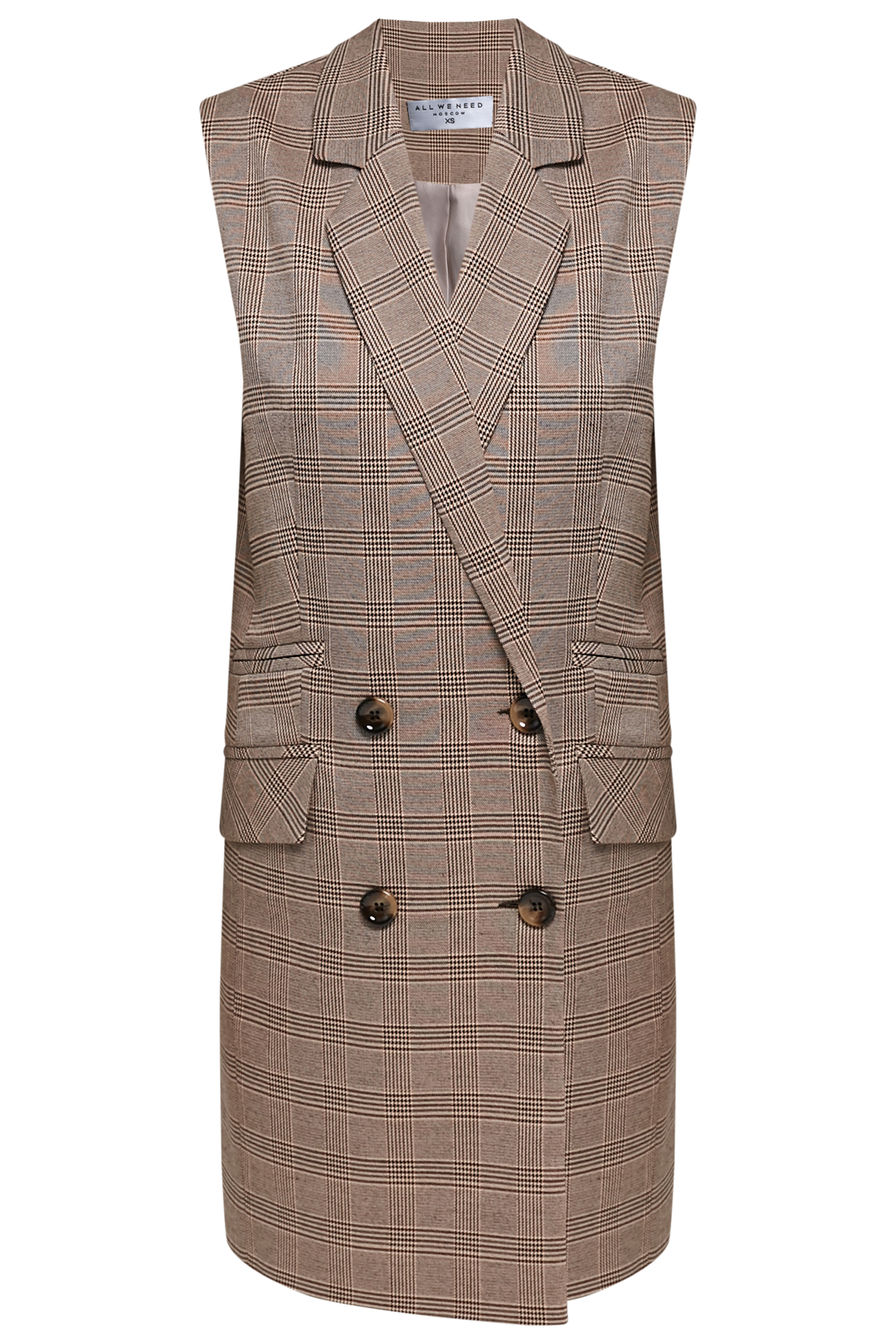 Двубортный жилет из плотной ткани, дополненный карманами. Сочетайте его с брюками в тон или джинсами, создавая множество образов. Универсальная вещь на осень, так как жилет можно использовать как верхний слой вместо тренча или накидки.

На модели размер XS