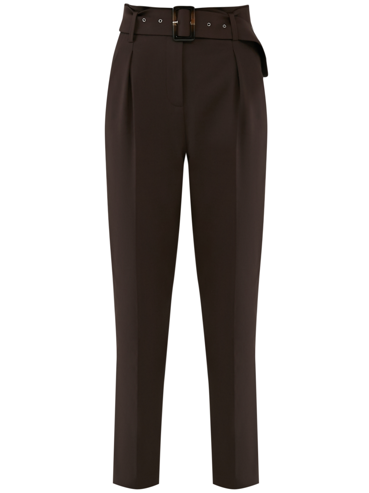 Слегка зауженные брюки на высокой талии. Дополнены поясом с трендовой в этом сезоне роговой пряжкой. Сочетайте с однотонным жакетом из комплекта для создания изысканного, делового или вечернего образа. Брюки этой модели выпускаются в нашей коллекции уже несколько сезонов подряд, поэтому их посадка безупречна.

На модели размер XS