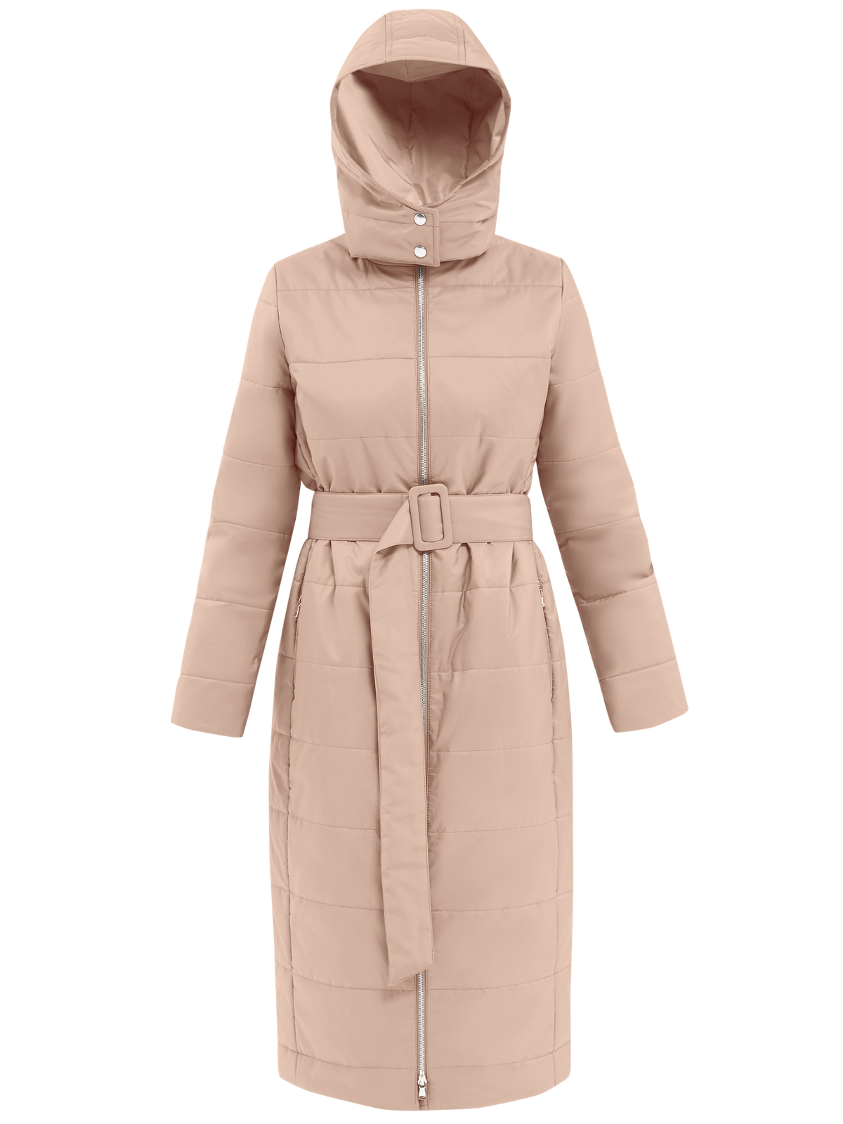 Пальто стеганое на био пухе. Модель однобортная прямого силуэта, дополнена поясом в тон изделия. Пуховик имеет карманы и теплый съемный капюшон, который способен защитить от ветра и снега.

Пуховик держит тепло до -10

На модели размер XS