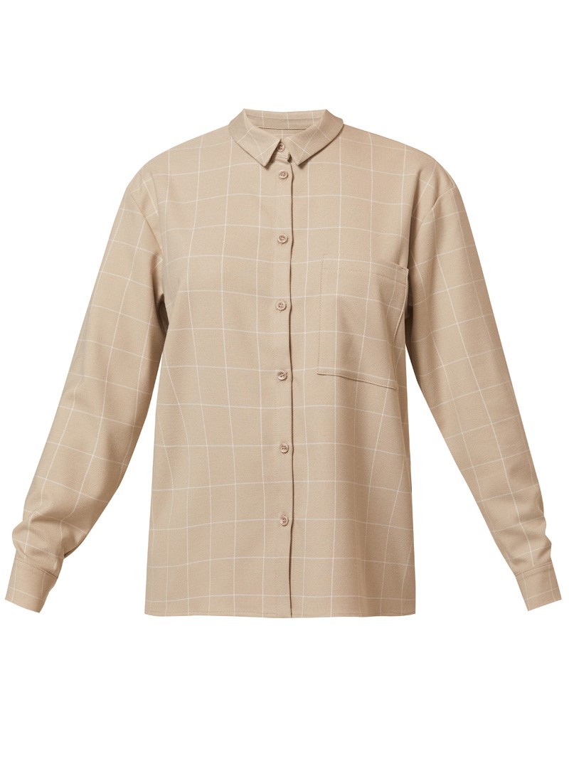 Рубашка свободного кроя с карманом, цвет: бежевая клетка Allweneed Рубашка свободного кроя со спущенным плечом. Модель дополнена нагрудным карманом, воротником-стойкой и манжетами на рукавах. Рубашку можно носить как с джинсами для повседневного образа, так и со строгими брюками.
На модели размер XS