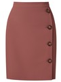 Прямая юбка длины мини на высокой посадке. модель дополнена 4 декоративными пуговицами по левому боку. Верхний срез обработан отрезным поясом.
Цветомодели кэмел и терракотовый на 35% выполнены из переработанного пластика.

На модели размер XS

