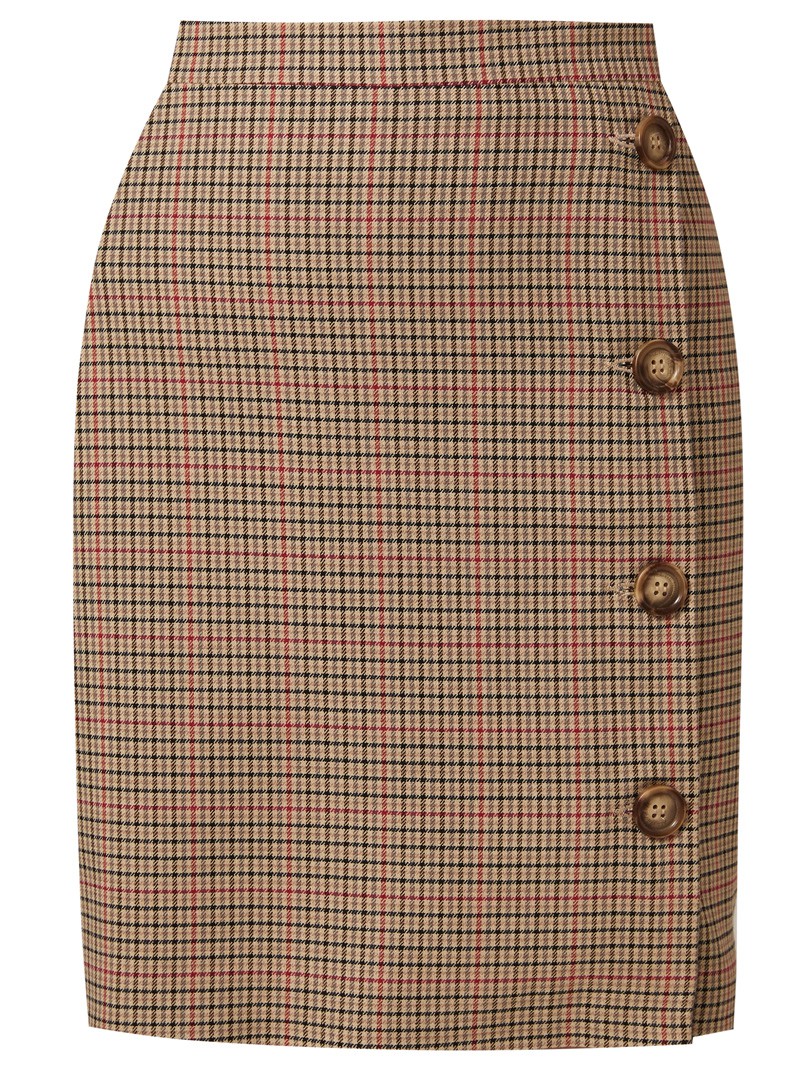 Прямая юбка длины мини на высокой посадке. модель дополнена 4 декоративными пуговицами по левому боку. Верхний срез обработан отрезным поясом.
Цветомодели кэмел и терракотовый на 35% выполнены из переработанного пластика.

На модели размер XS

