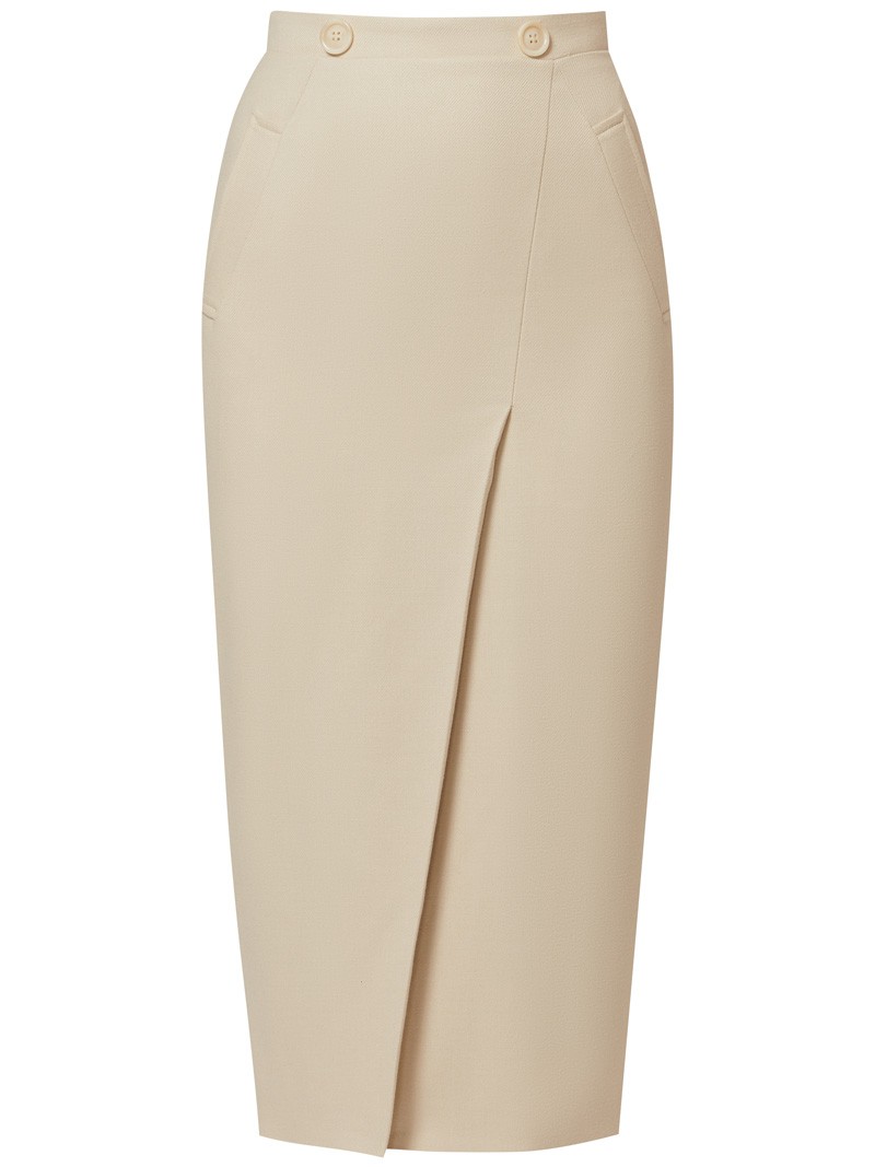 Юбка-карандаш с запАхом длины миди, дополнена карманами-листочками и пуговицей на поясе. Застегивается на потайную молнию на спинку. Сочетайте с объемным верхом: рубашкой бойфренда,блузами с запАхом,футболками, трикотажем и топами в бельевом стиле.

На модели размер XS