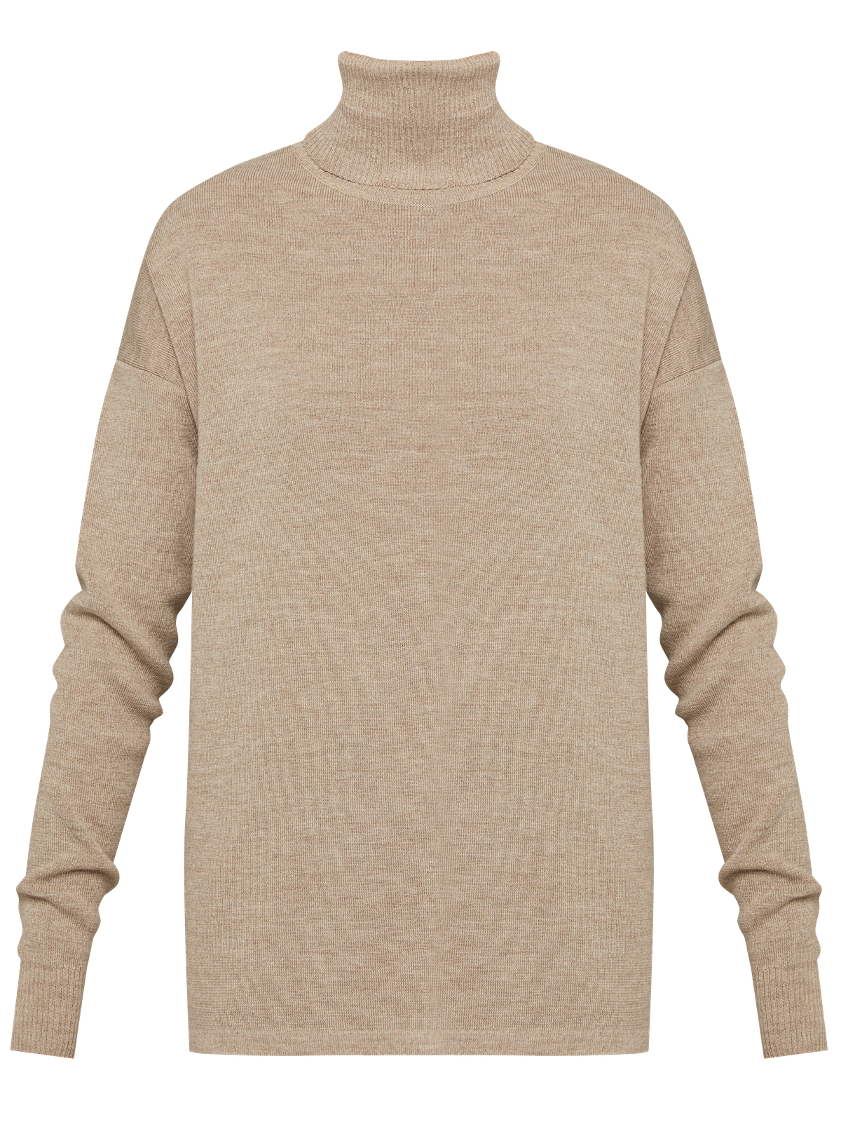 Костюм из вязанного трикотажа, состоящий из юбки с кофтой. Юбка прямая, зауженная к низу. Дополнена разрезом по шву с левой стороны. Кофта прямая со спущенным плечом, дополнена воротником-стойкой.

На модели размер M/L