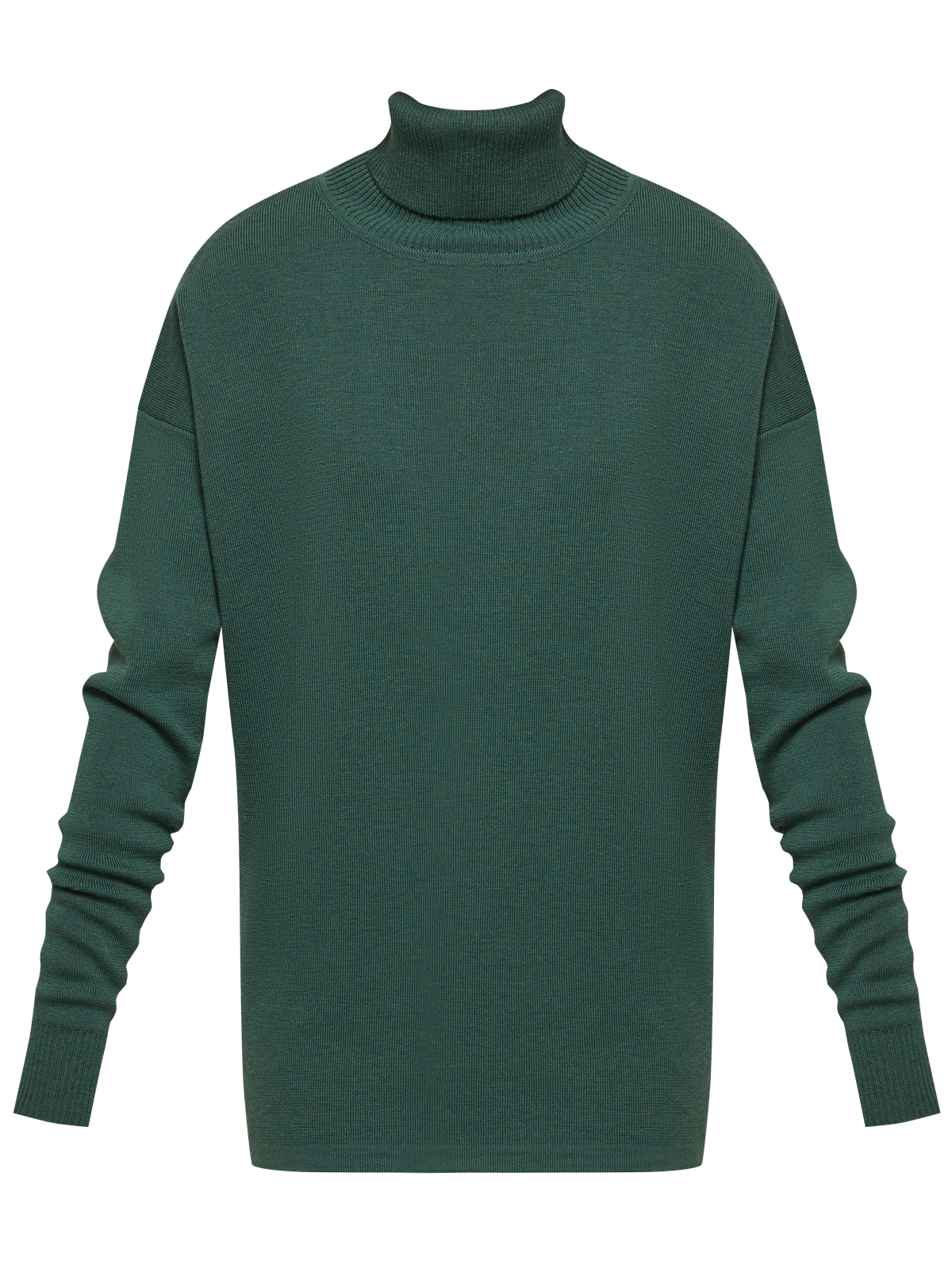 Костюм из вязанного трикотажа, состоящий из юбки с кофтой. Юбка прямая, зауженная к низу. Дополнена разрезом по шву с левой стороны. Кофта прямая со спущенным плечом, дополнена воротником-стойкой.

На модели размер M/L