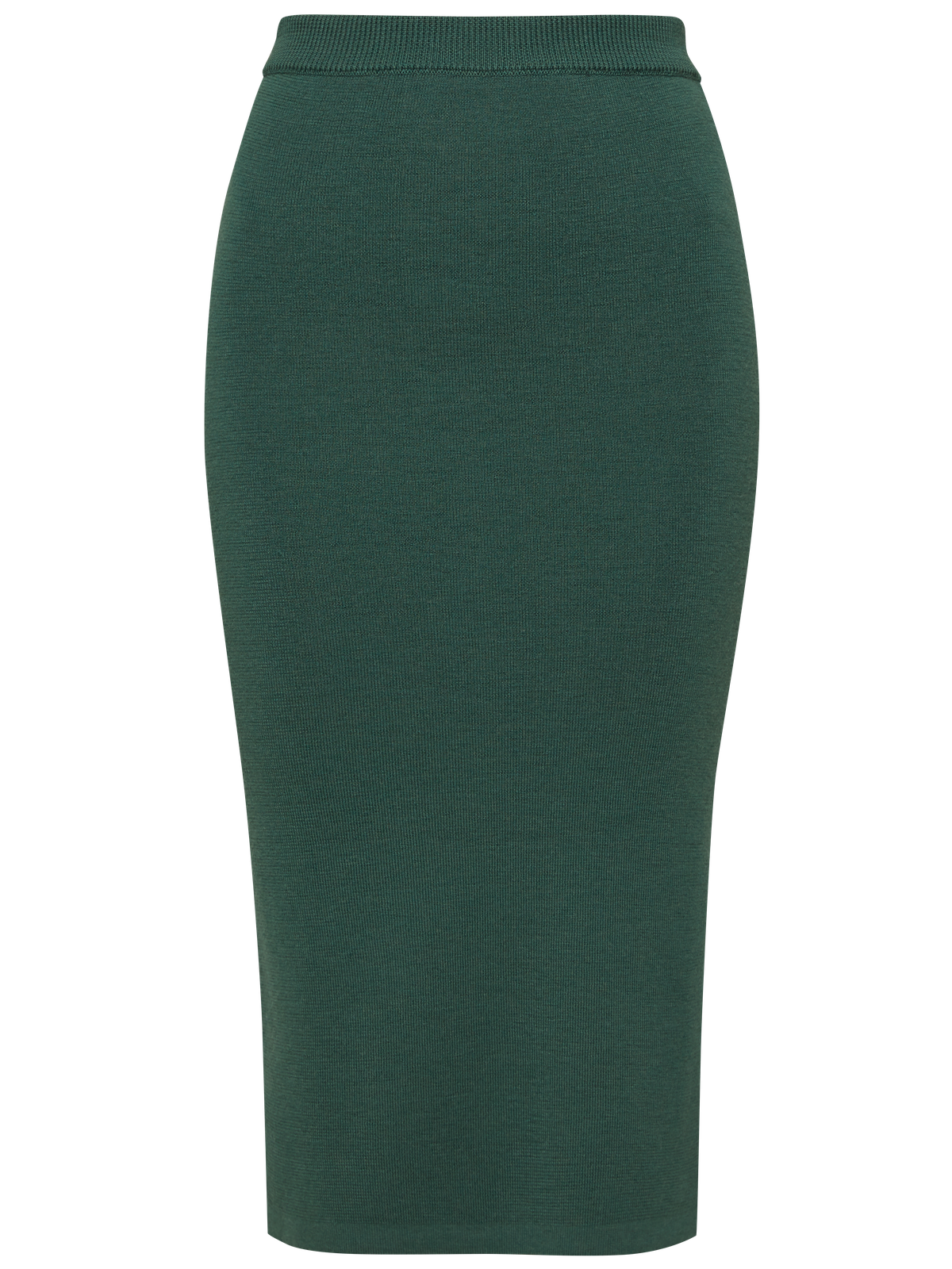 Костюм из вязанного трикотажа, состоящий из юбки с кофтой. Юбка прямая, зауженная к низу. Дополнена разрезом по шву с левой стороны. Кофта прямая со спущенным плечом, дополнена воротником-стойкой.

На модели размер M/L