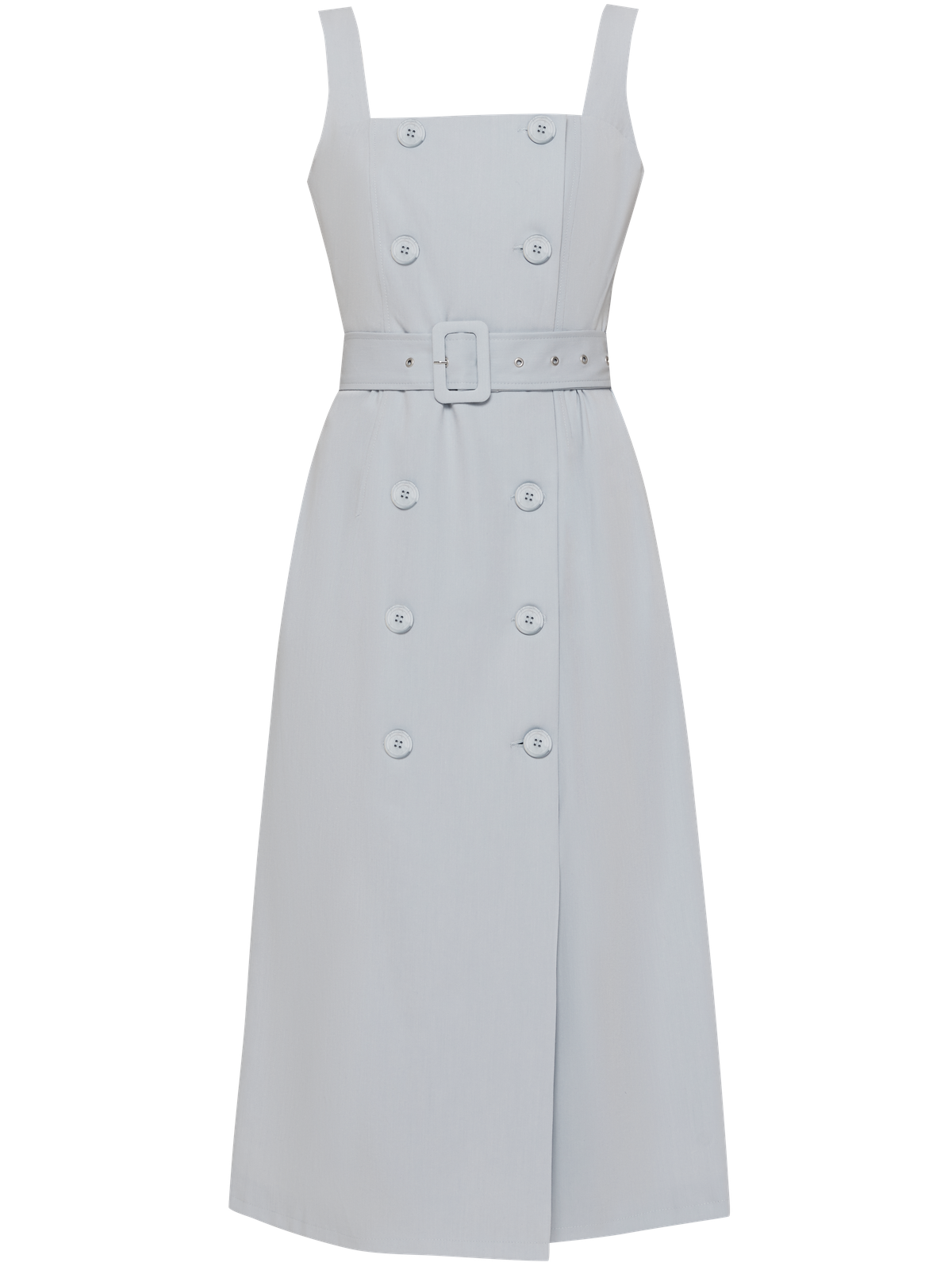 Платье-сарафан оформлено юбкой А-силуэта и топом с двубортной застежкой на пуговицы в тон. Квадратный вырез лифа и широкие бретели подчеркивают ретро-настроение. Акцентируйте талию широким поясом из комплекта и дополните образ сумкой-ведерком и аккуратными босоножками.

На модели размер XS