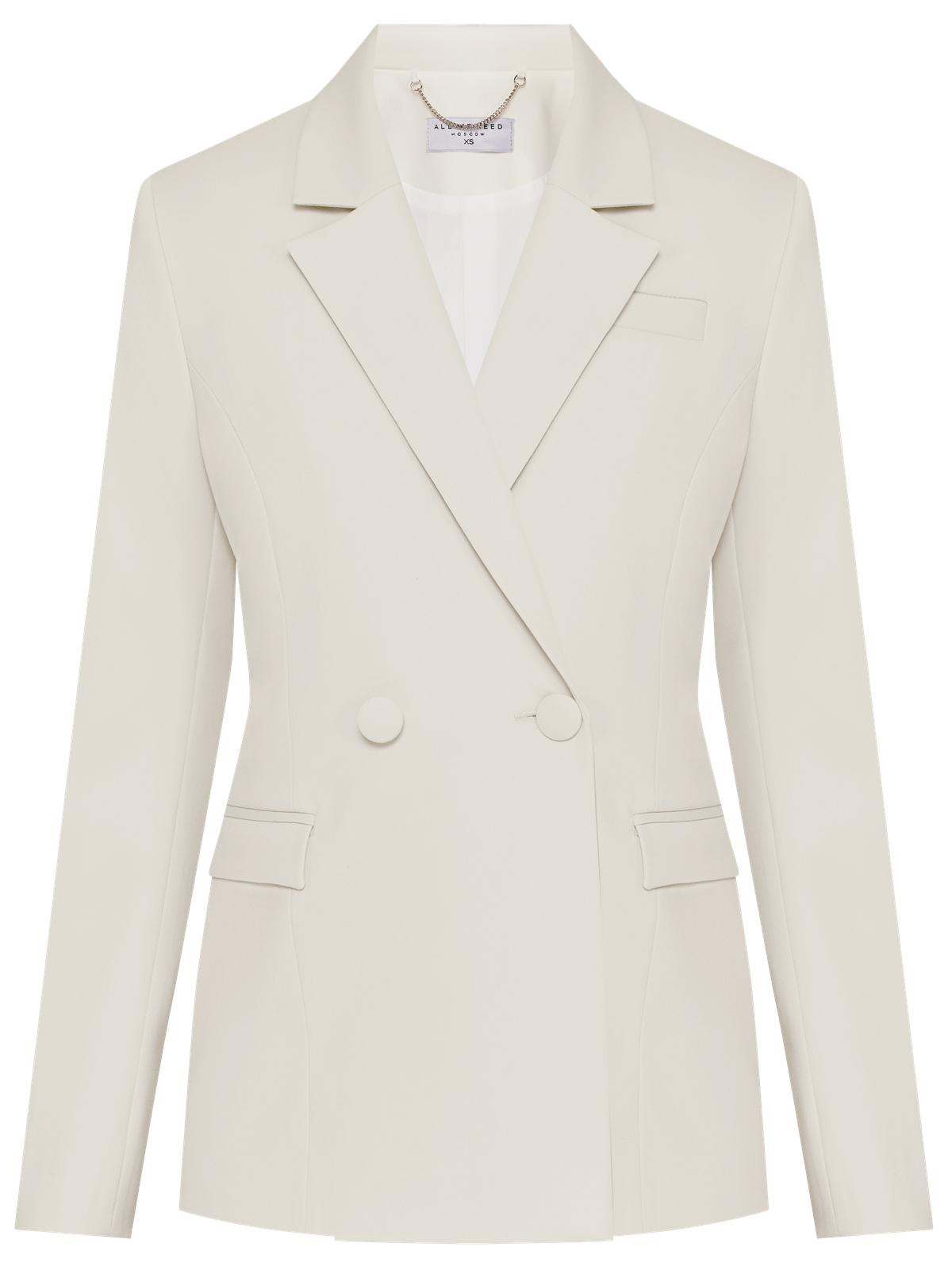Приталенный двубортный жакет из мягкой костюмной ткани. Модель оформлена заостренными лацканами и обтяжными пуговицами в тон основной ткани. По бокам - карманы с клапанами, сзади - резинка, придающая акцент талии. Носите с базовой футболкой и джинсами или поверх элегантного вечернего платья.

На модели размер XS