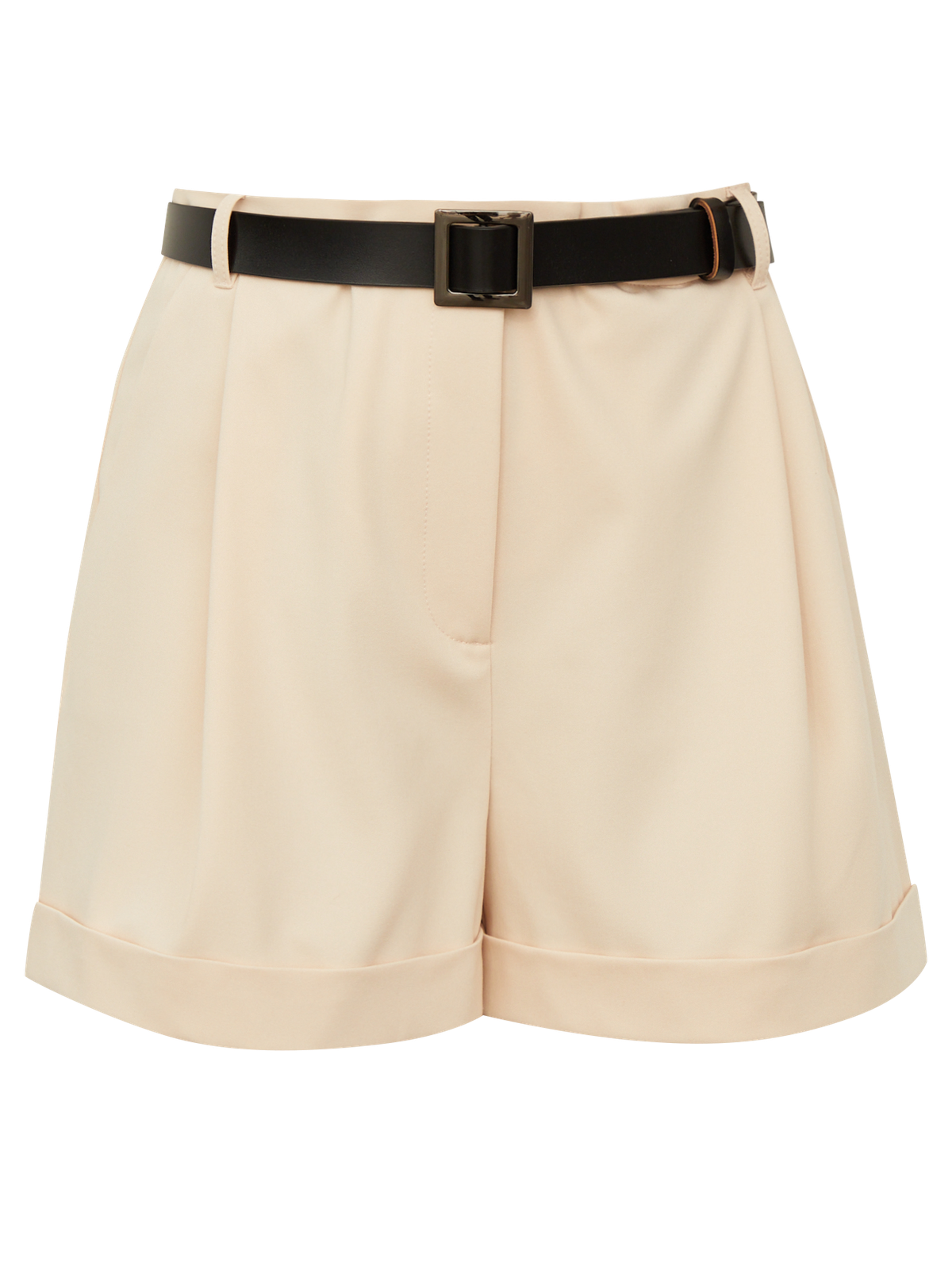 Короткие шорты с отворотами в нежных, весенних оттенках. Свободные шорты с высокой посадкой на талии, застежкой на молнию. Для создания более сдержанного образа можете дополнить его жакетом в тон. Для более дерзкого выбирайте худи и обувь на плоском ходу.

На модели размер XS