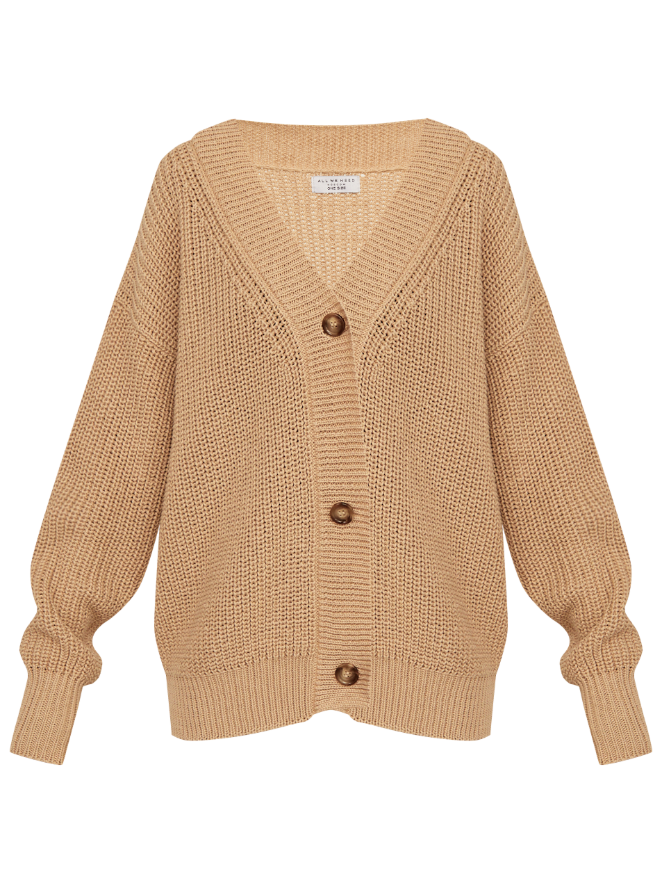 Кардиган трикотажный на пуговицах, цвет: бежевый Allweneed Кардиган oversize с V-образным вырезом и спущенным плечом. Модель дополнена 3 роговыми пуговицами. Дополните теплый и уютный образ бельевым топом или футболкой.
На модели размер one size