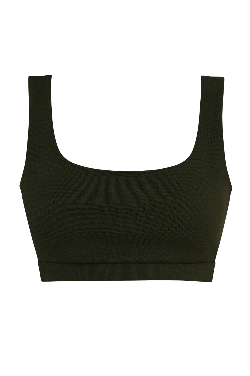 Укороченный топ облегающего кроя выполнен из двухслойной мягкой хлопковой ткани. Ткань топа плотная, что позволит носить его без нижнего белья. Квадратный вырез и широкие бретели подчеркивают плечи и линию декольте.

На модели размер XS