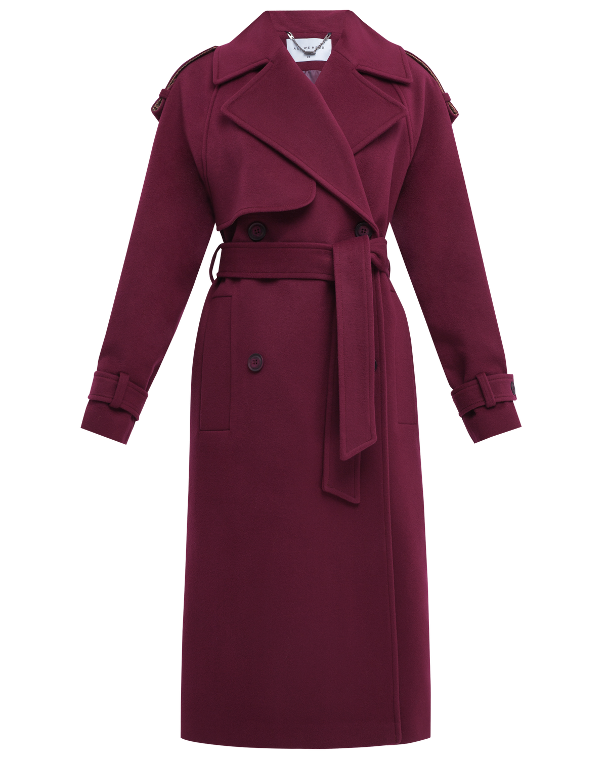 Пальто-тренч Silvia, цвет: бордовый Allweneed Двубортное пальто-тренч свободного кроя с застежкой на пуговицы. Дополнено поясом, пряжкой на манжетах и погонами в тон изделия. Модный силуэт оверсайз позволяет создавать дерзкие образы в стиле80-х гг.
На модели размер XS