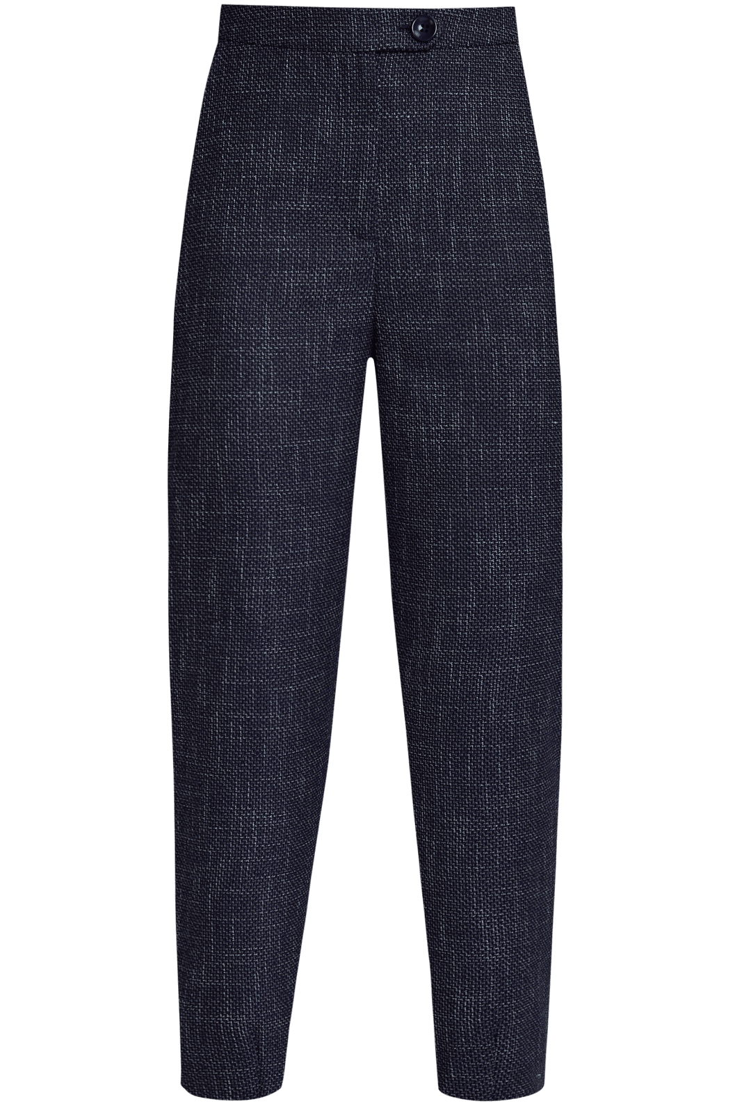 


Брюки из костюмной ткани с застежкой на молнию и асимметричную пуговицу. Средняя посадка и вытачки по низу формируют силуэт.

На модели размер XS