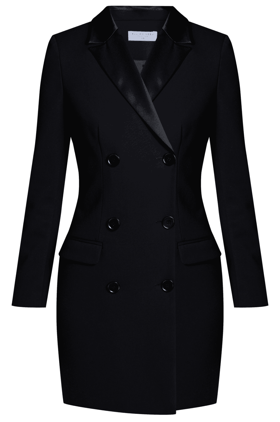 


Платье-жакет двубортного кроя с посадкой по фигуре. Модель акцентирована сатиновым воротником с широкими лацканами, карманными клапанами и пуговицами в тон.

На модели размер XS